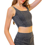 Knit Denim Square Neck Cropped Tank