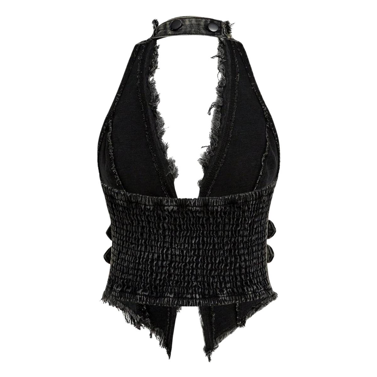 Women's Y2K Backless Fringe CorsetDenim Halter Top