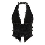 Women's Y2K Backless Fringe CorsetDenim Halter Top