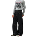 Raw Black Deconstructed Curved Wide‑Leg Jeans