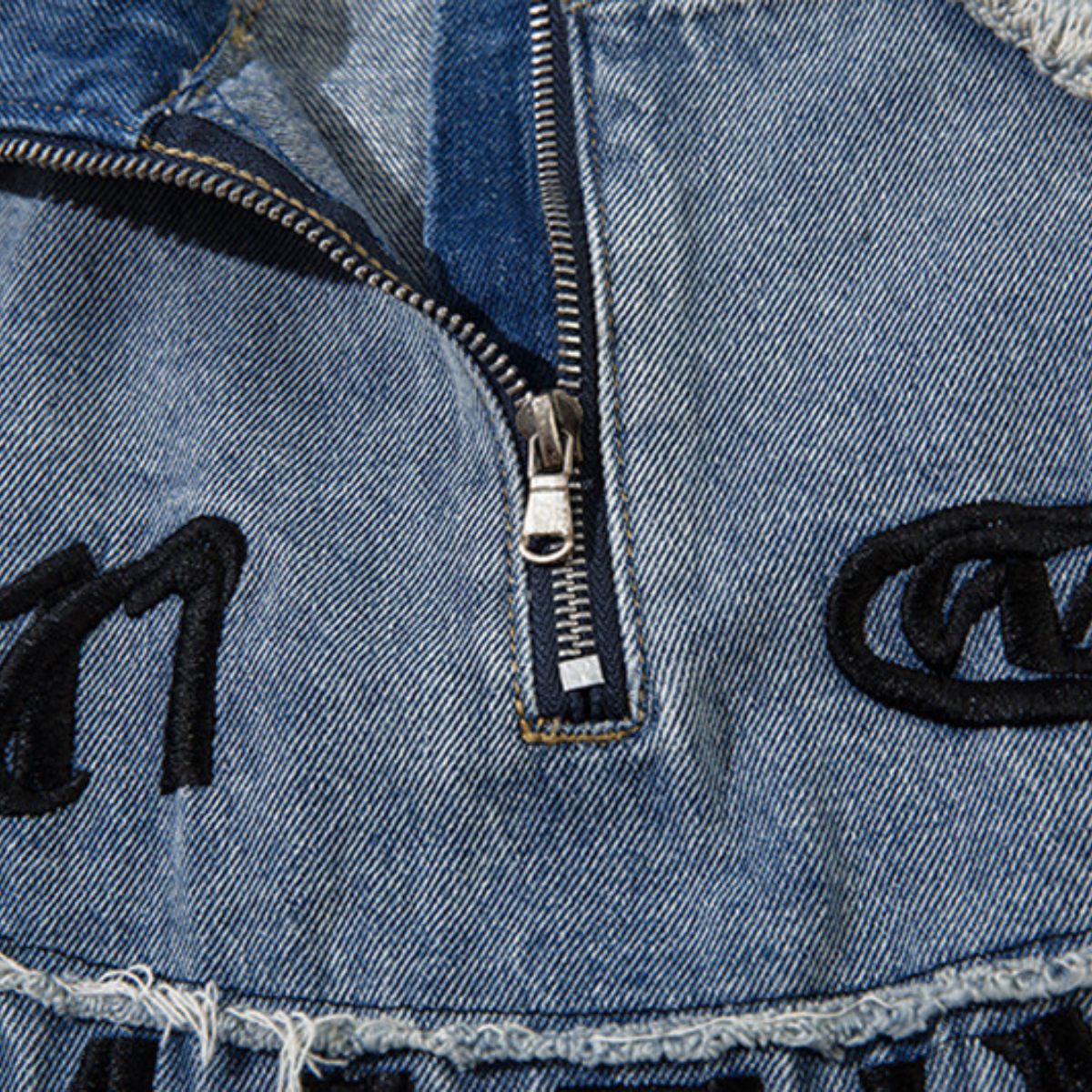 Oversized Stand-up Collar Washed Distressed Denim Jacket