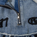 Oversized Stand-up Collar Washed Distressed Denim Jacket