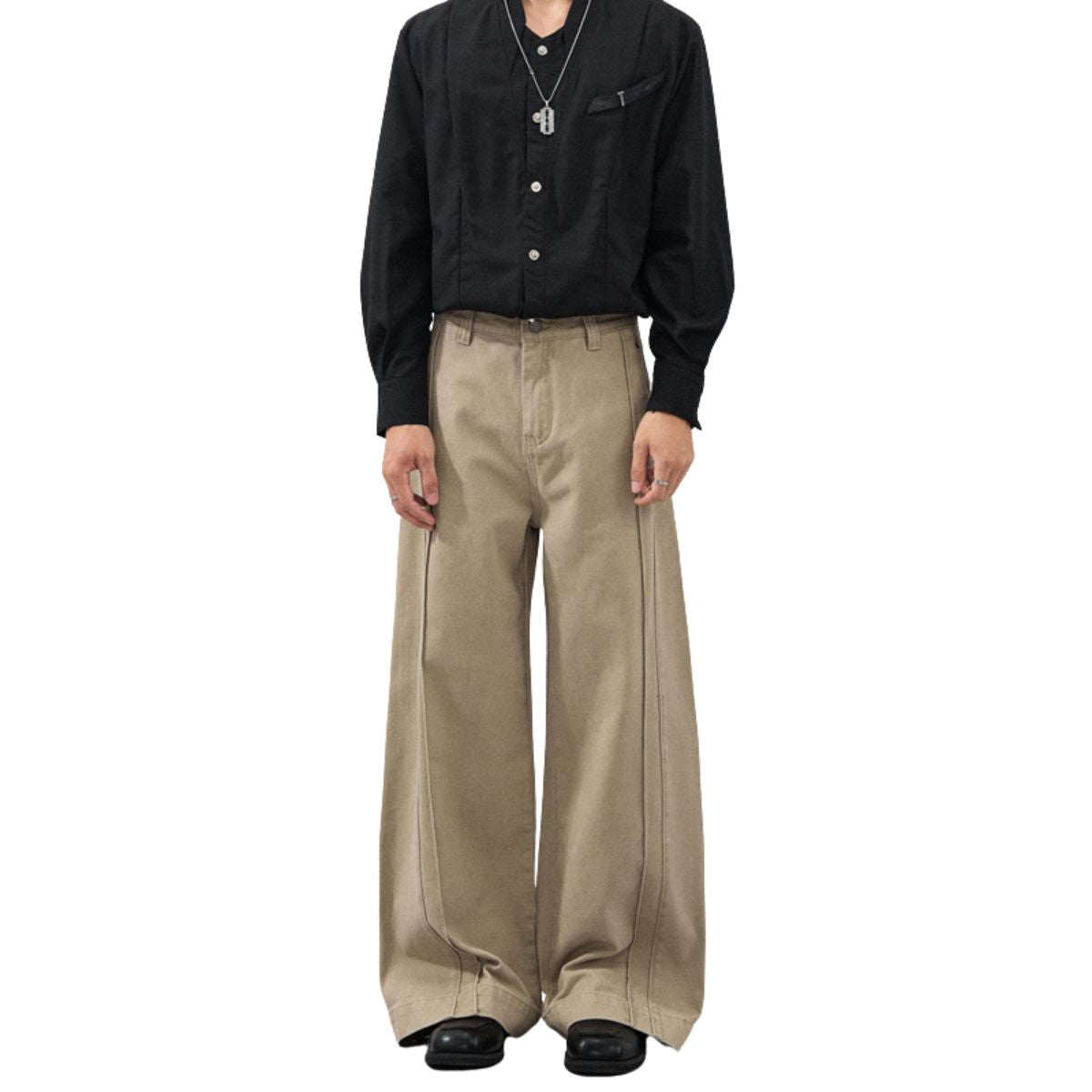 Seam‑Detail Wide‑Leg Twill Pants
