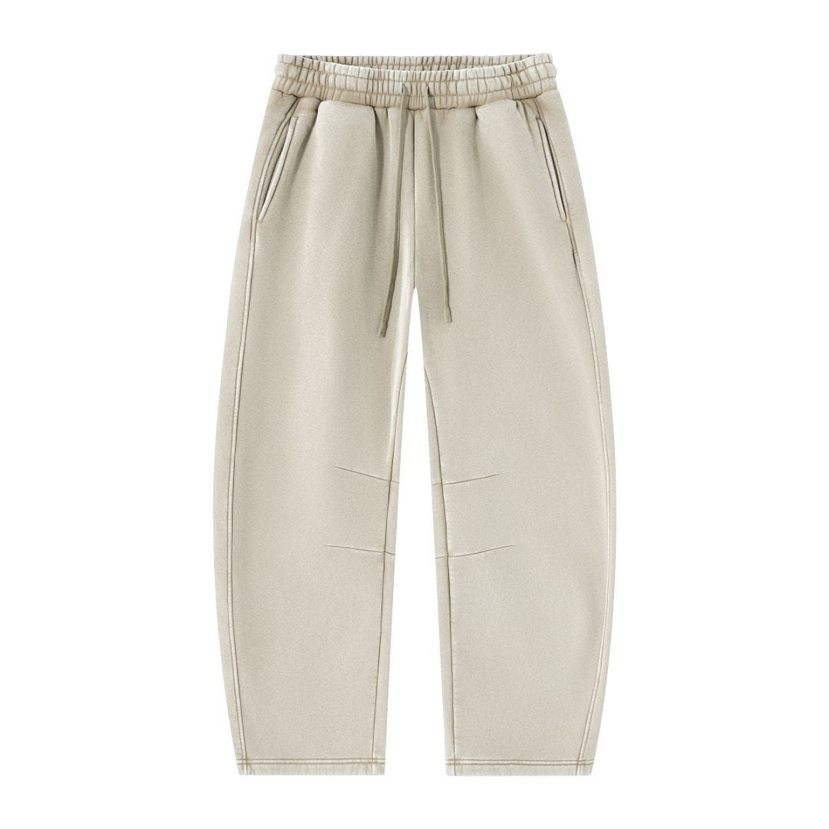 Vintage Washed Fleece‑Lined Elastic Waist Curved Leg Pants