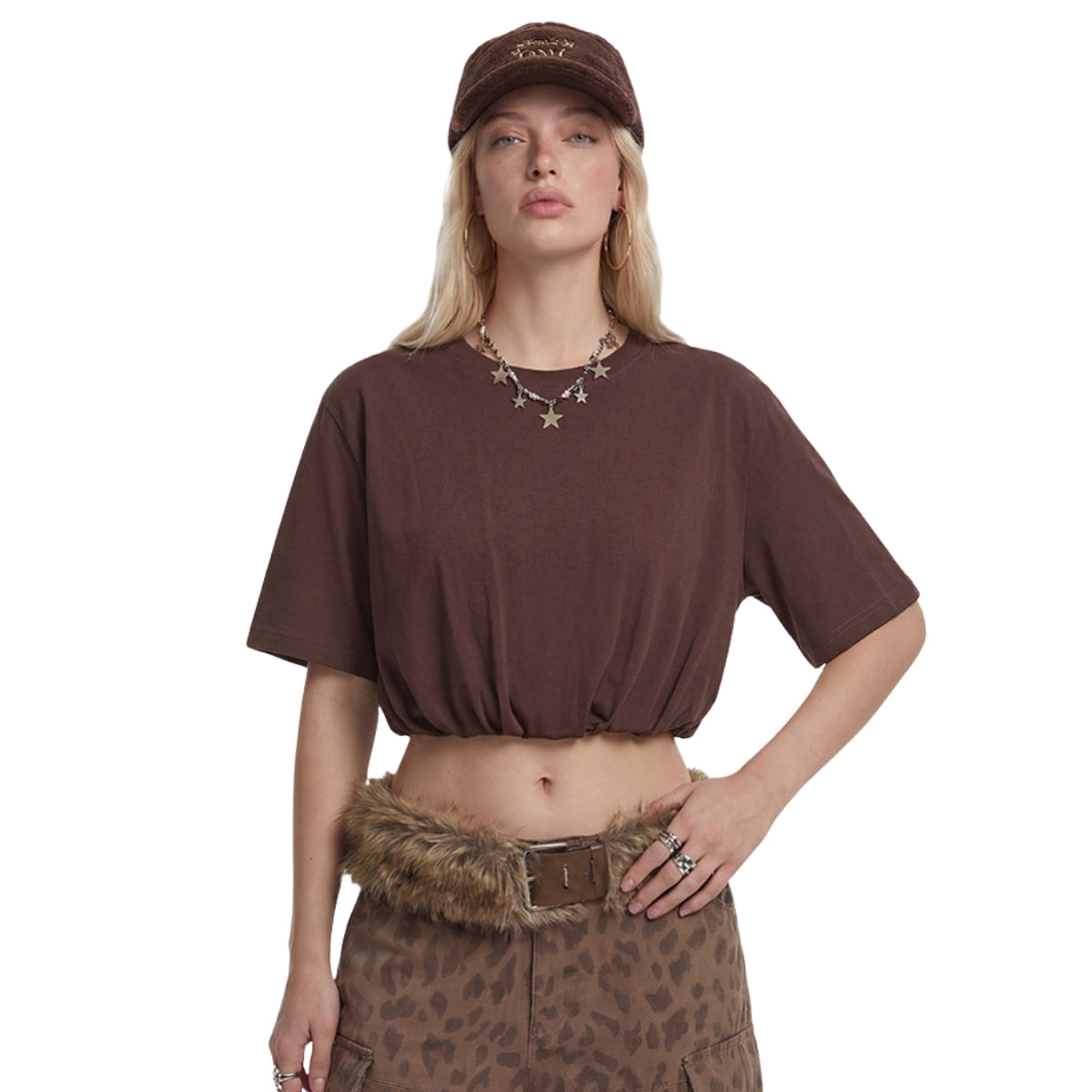 Double-Layer Bubble-Hem Cropped Streetwear Tee