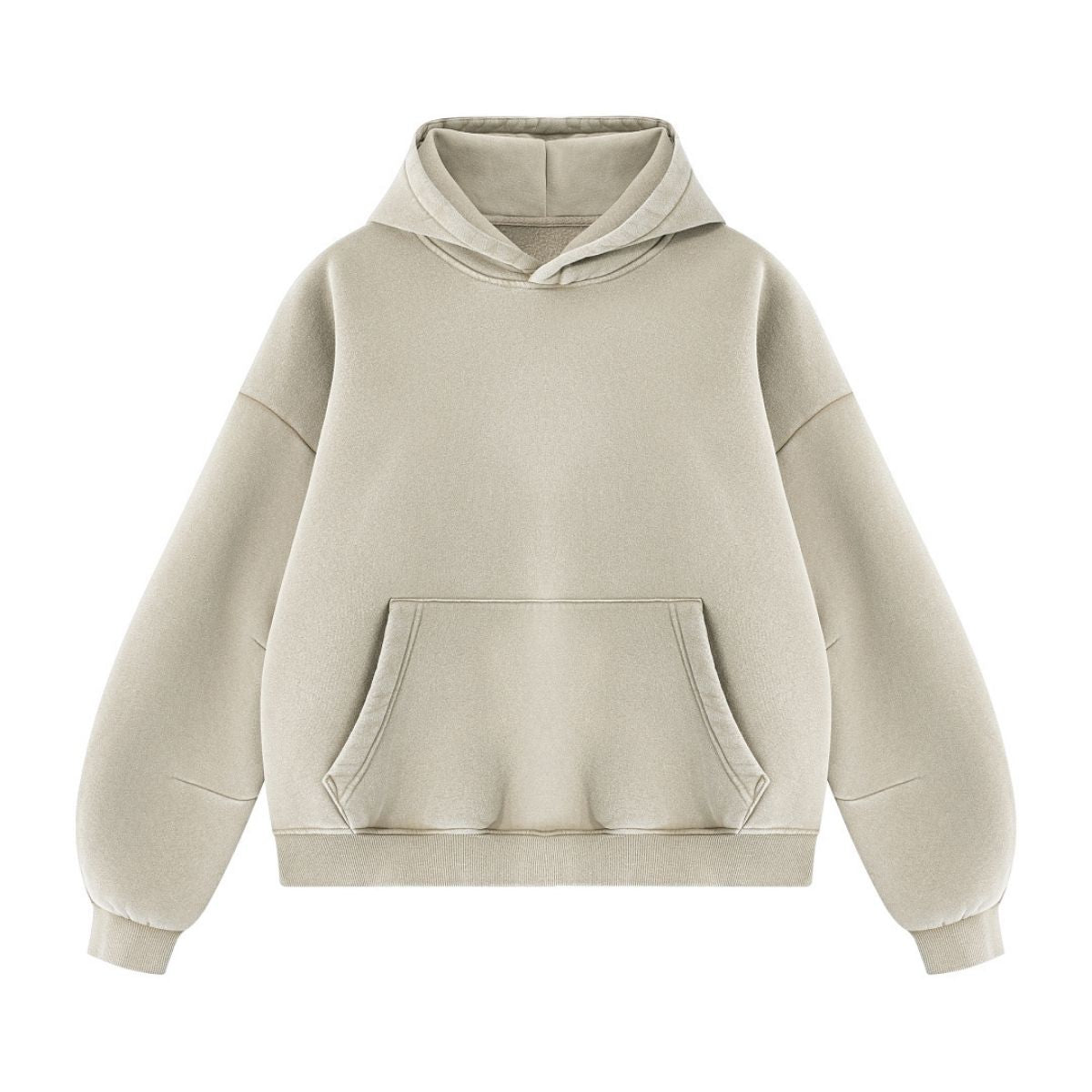 Vintage Washed Distressed Curved‑Sleeve Fleece‑Lined Hoodie