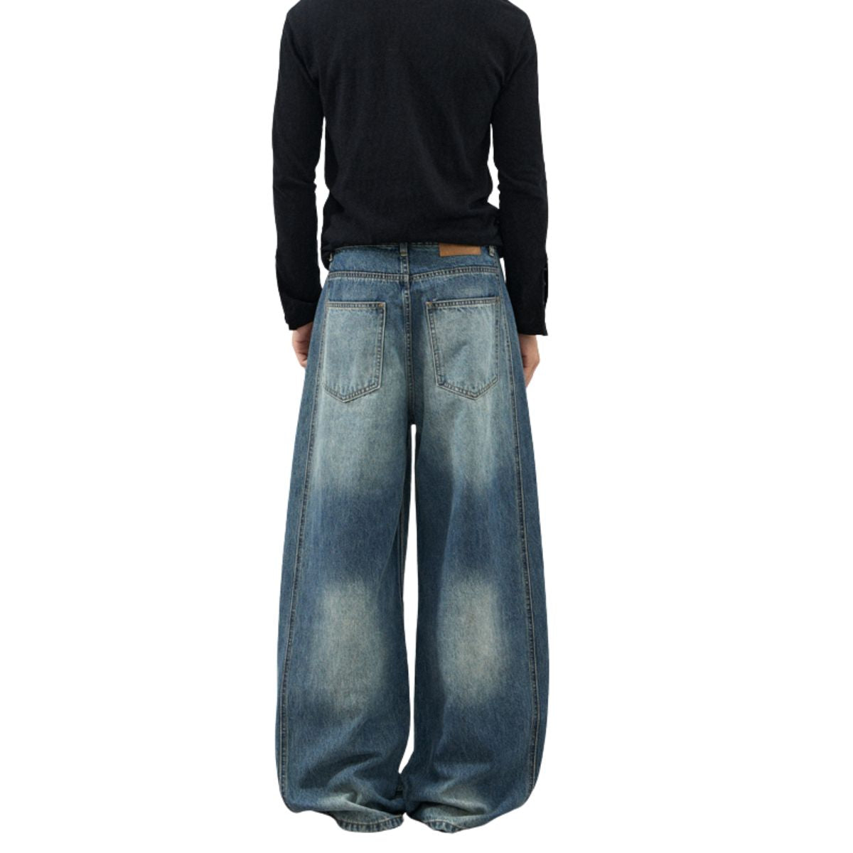Vintage Blue Wide‑Leg Jeans With Side Pleat Details