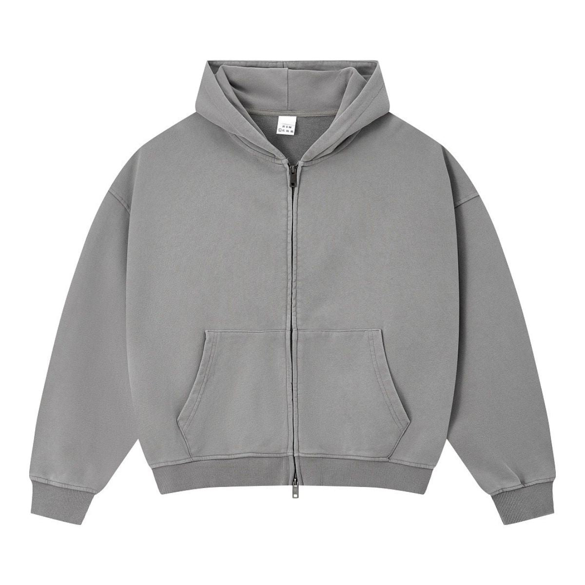 Vintage Relaxed Drop‑Shoulder Zip‑Up Hoodie