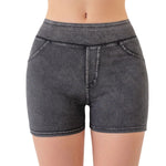 Mid-Waisted Washed Knit Denim Shorts