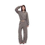 Women's Snow‑Wash Distressed Cropped Double Zip Hoodie
