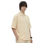 Waffle Knit Lapel Polo T Shirt