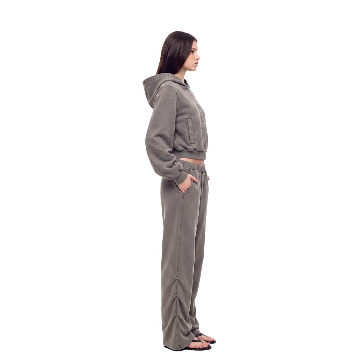 Vintage Washed Ruched Flared Casual Pants