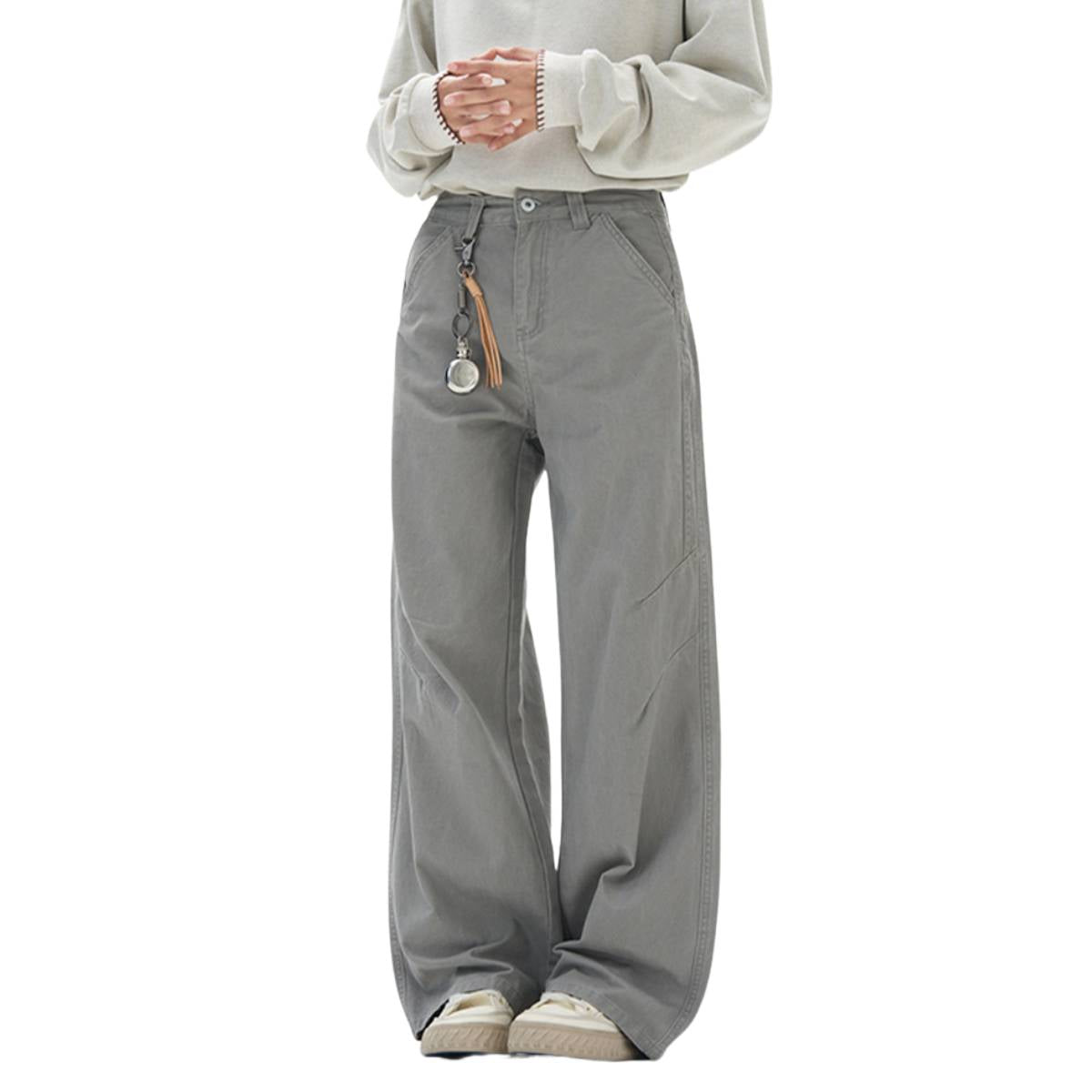 Pantalones de algodón con pierna ancha y color liso
