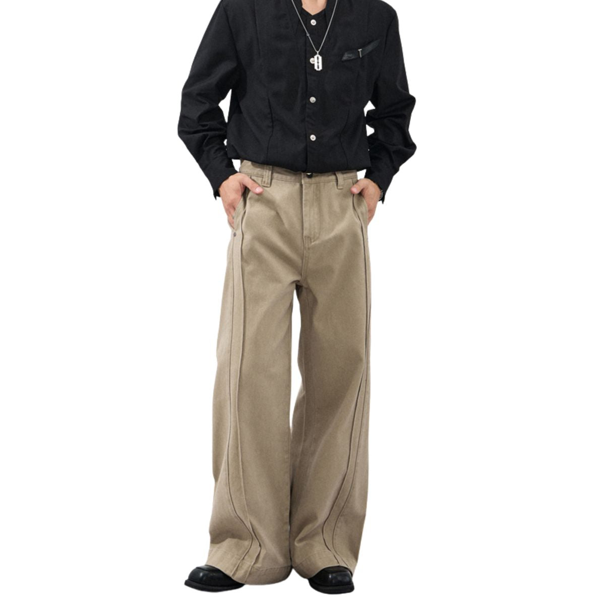 Seam‑Detail Wide‑Leg Twill Pants