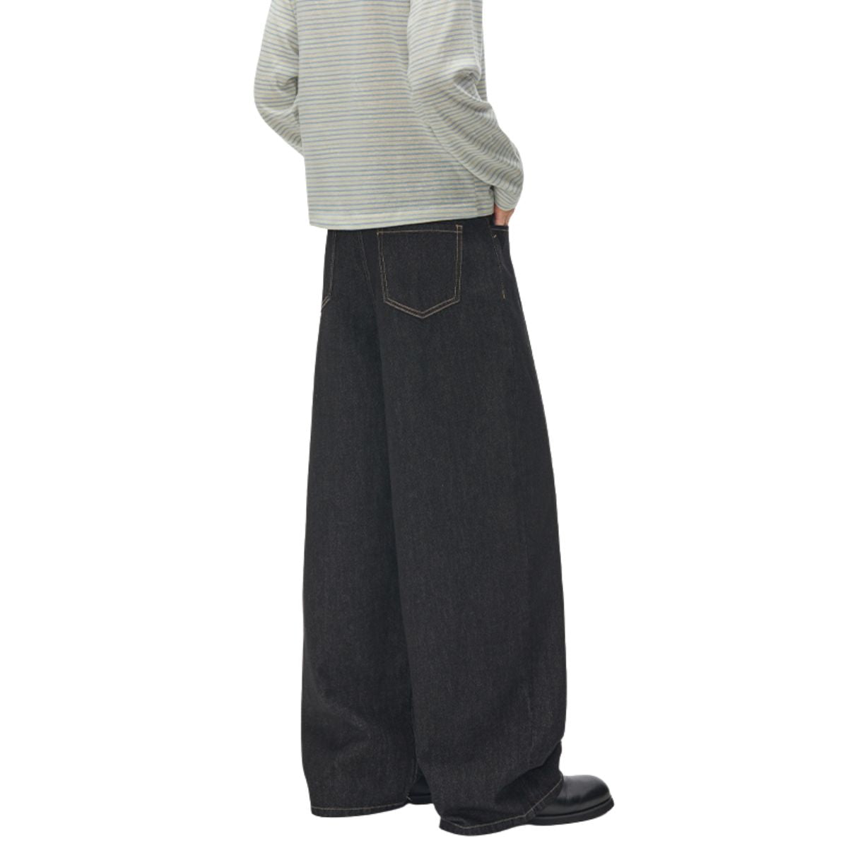 Creased Raw Denim Straight‑Leg Jeans