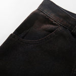 Artistic Brown Fade Geometric Stitching Black Denim Wide Leg Jeans