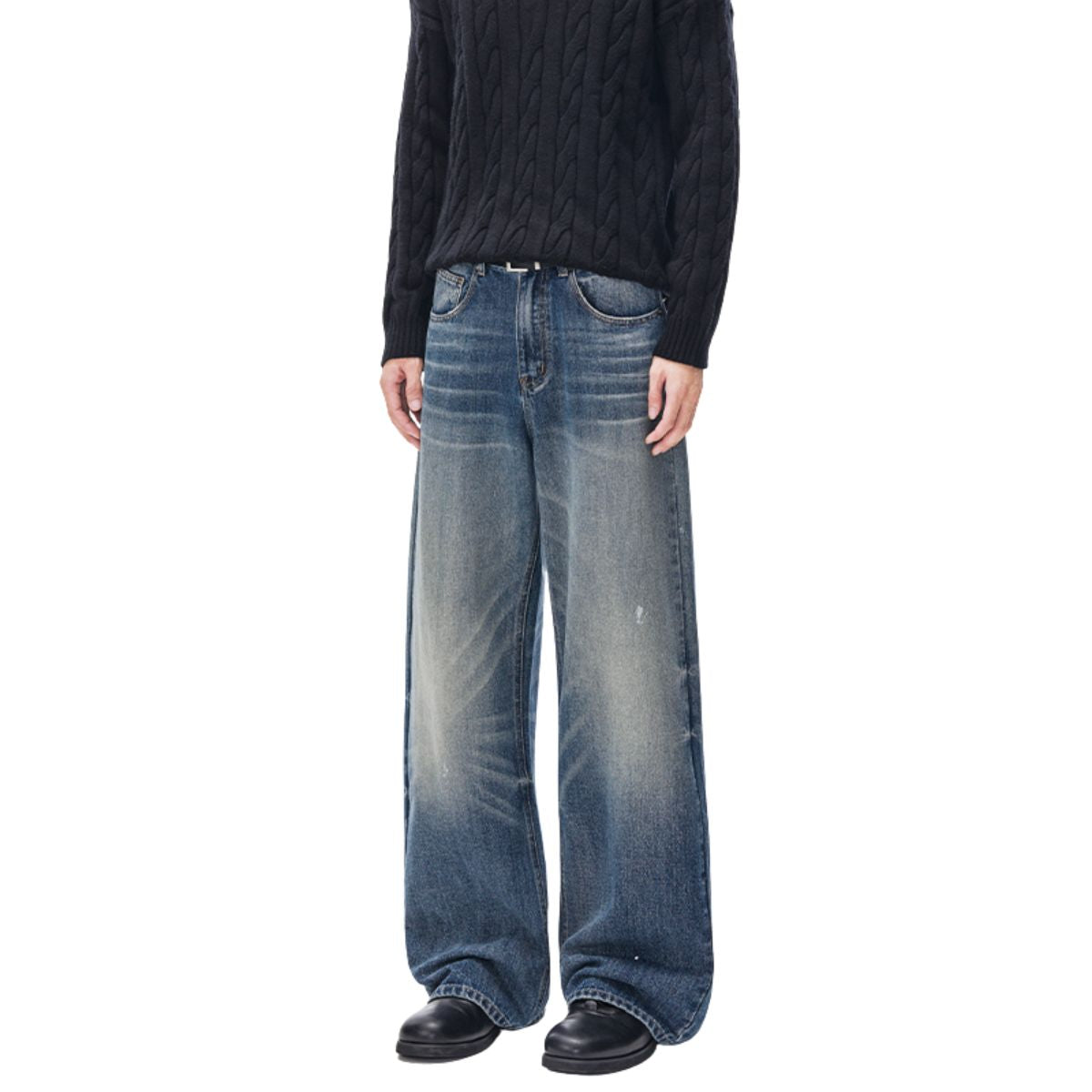 Vintage Splash Paint Washed Whisker Denim Pants