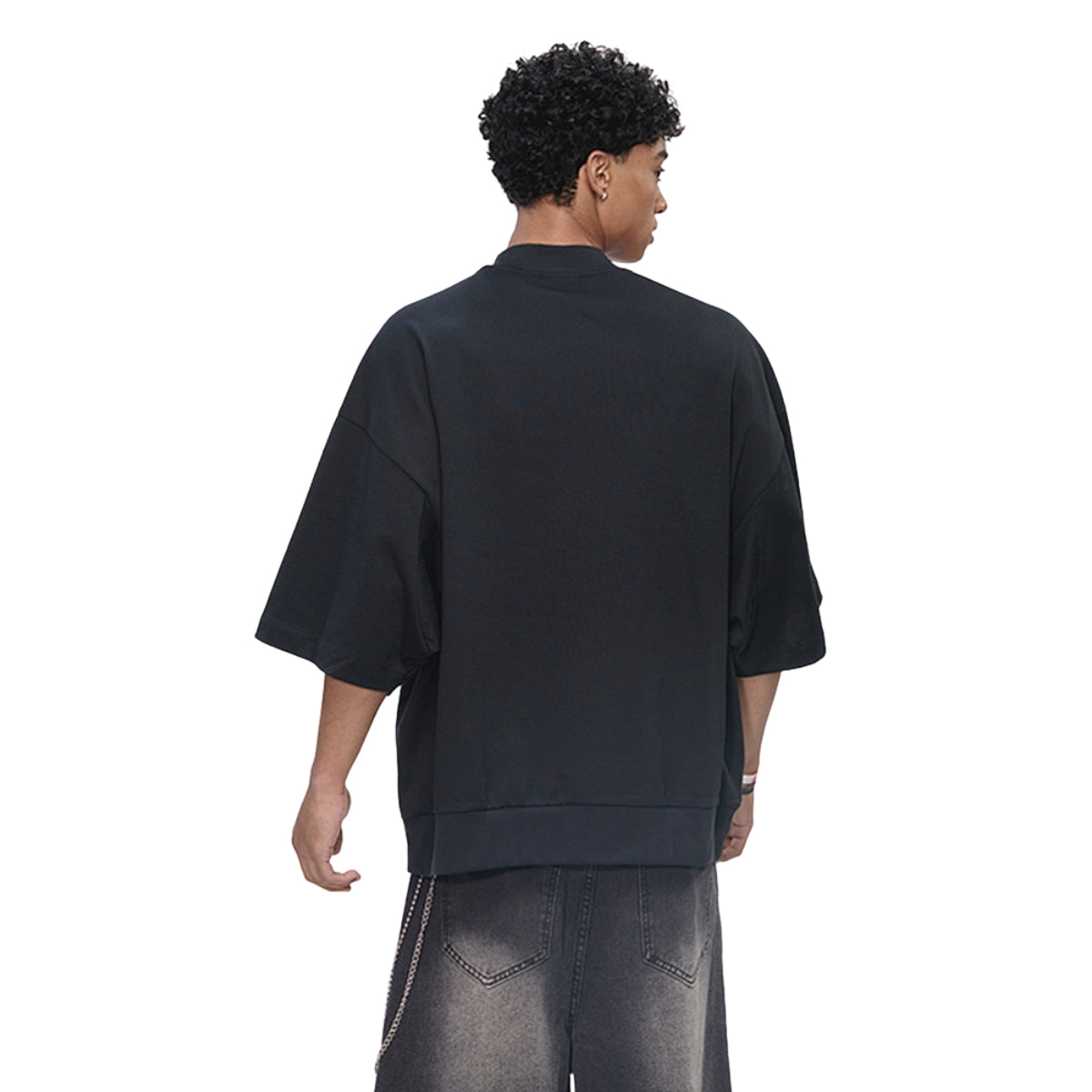 Relaxed Drop Shoulder Rib Hem BF Fit Casual Tee