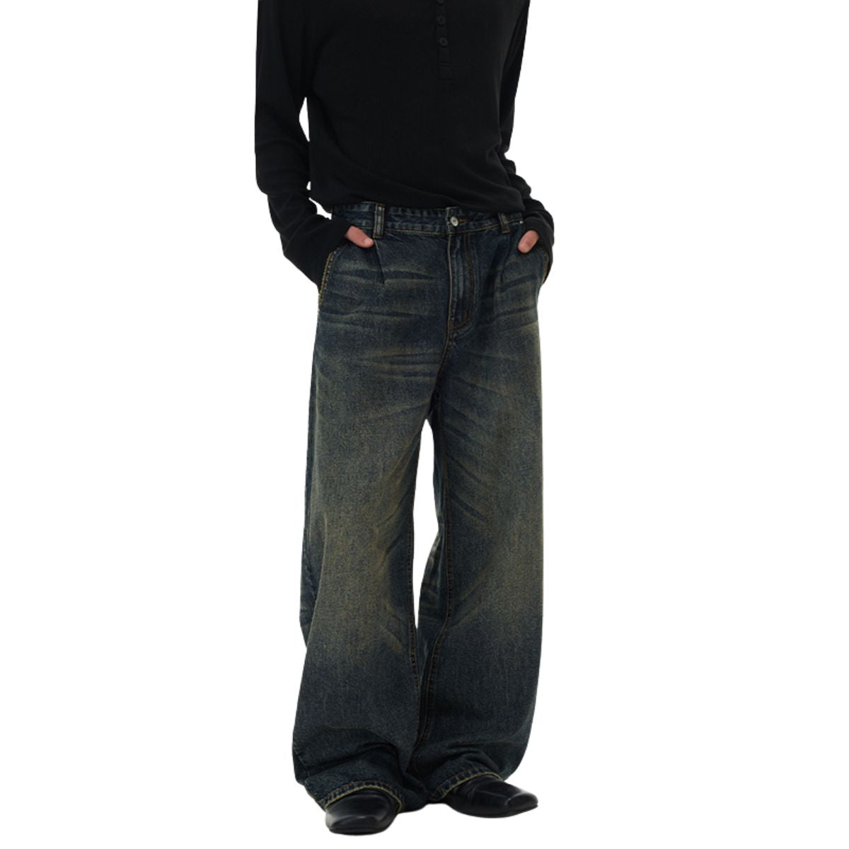 Vintage Washed Relaxed Crinkled Denim Jeans