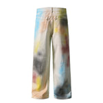 Artistic Paint-Splatter Wide-Leg Jeans