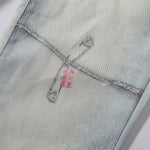 Vintage Digital Print Faux Denim Jeans