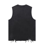 Black Washed Cotton Ripped Muscle Tank 275gsm
