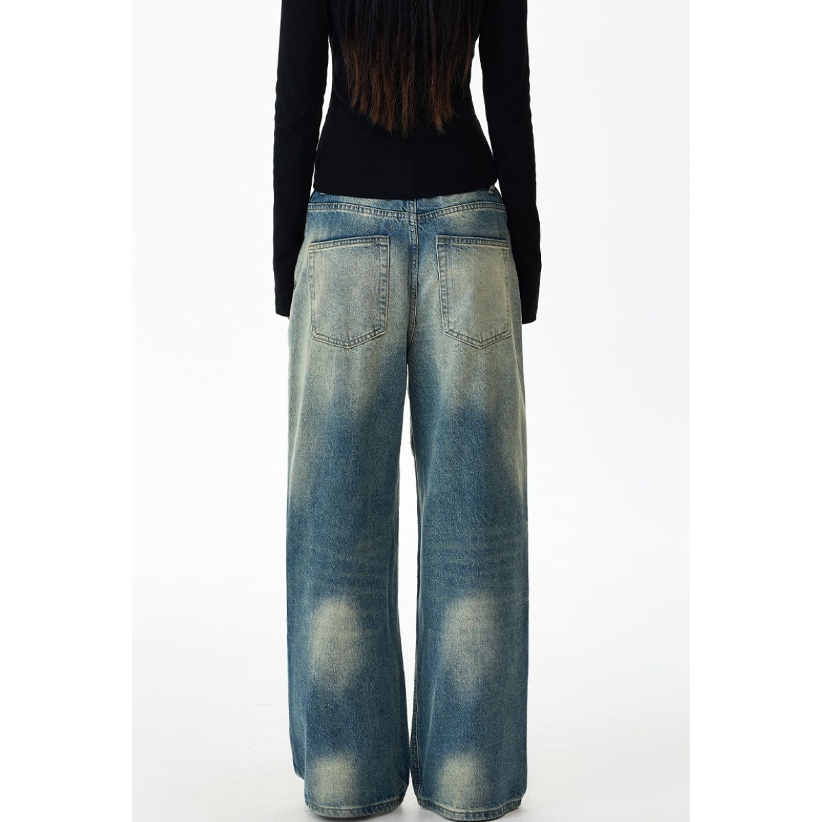 Fold Waist Wide Leg Jeans