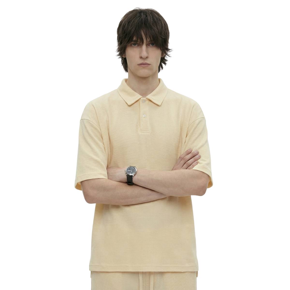 Waffle Knit Lapel Polo T Shirt