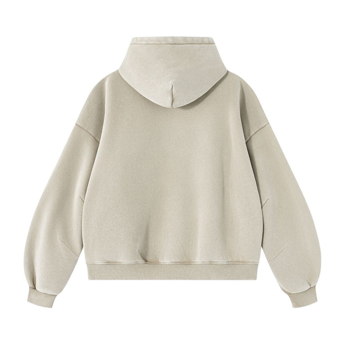 Vintage Washed Distressed Curved‑Sleeve Fleece‑Lined Hoodie