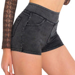 Mid-Waisted Washed Knit Denim Shorts