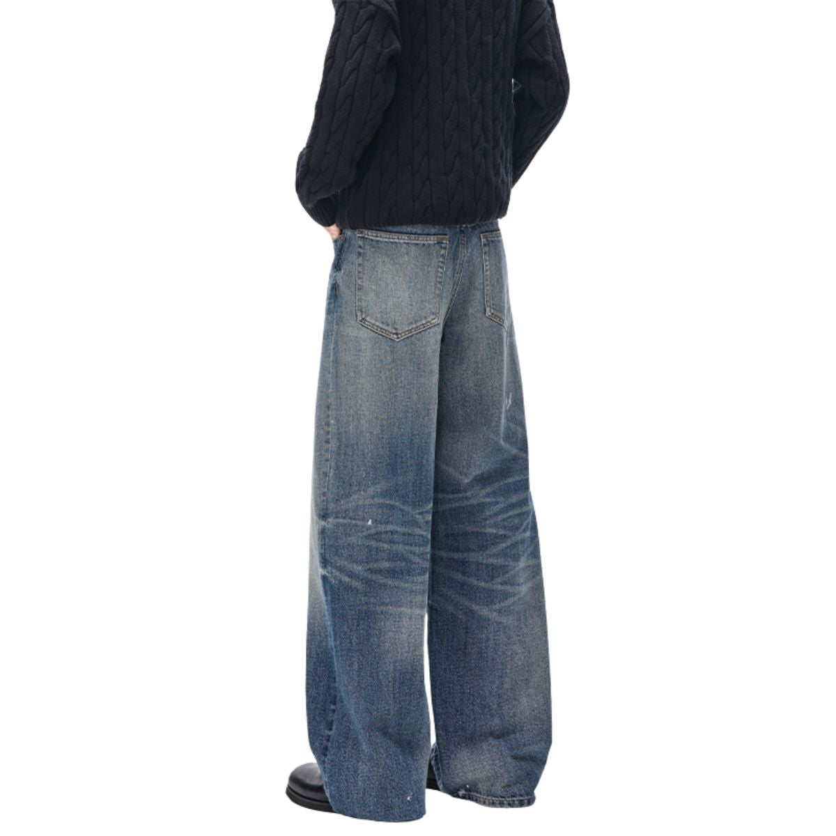 Vintage Splash Paint Washed Whisker Denim Pants