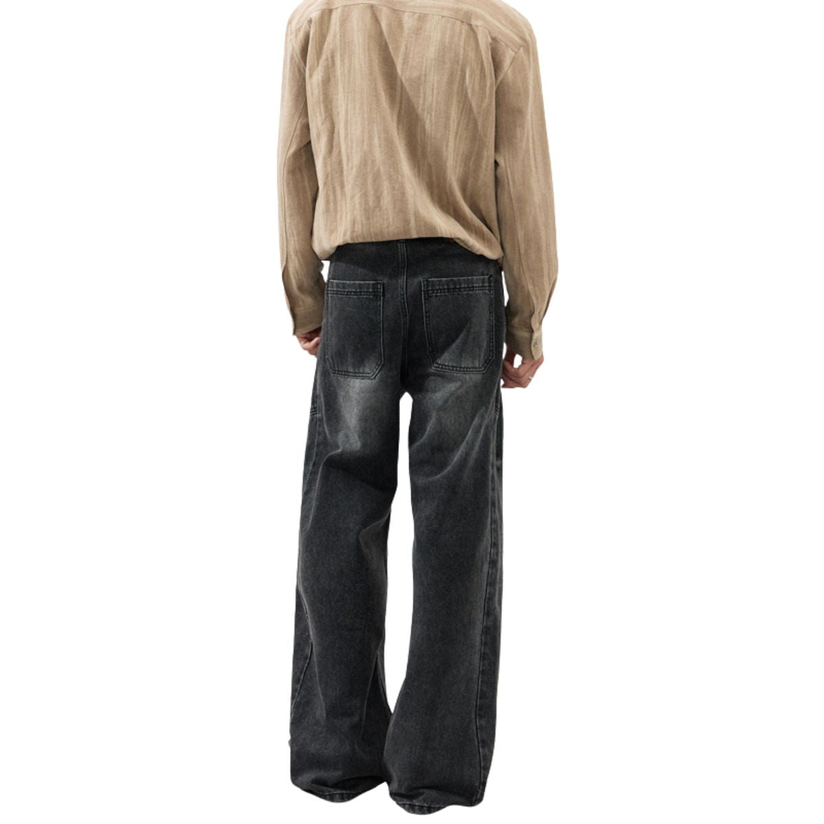 Gray Washed Workwear‑Style Wide‑Leg Jeans