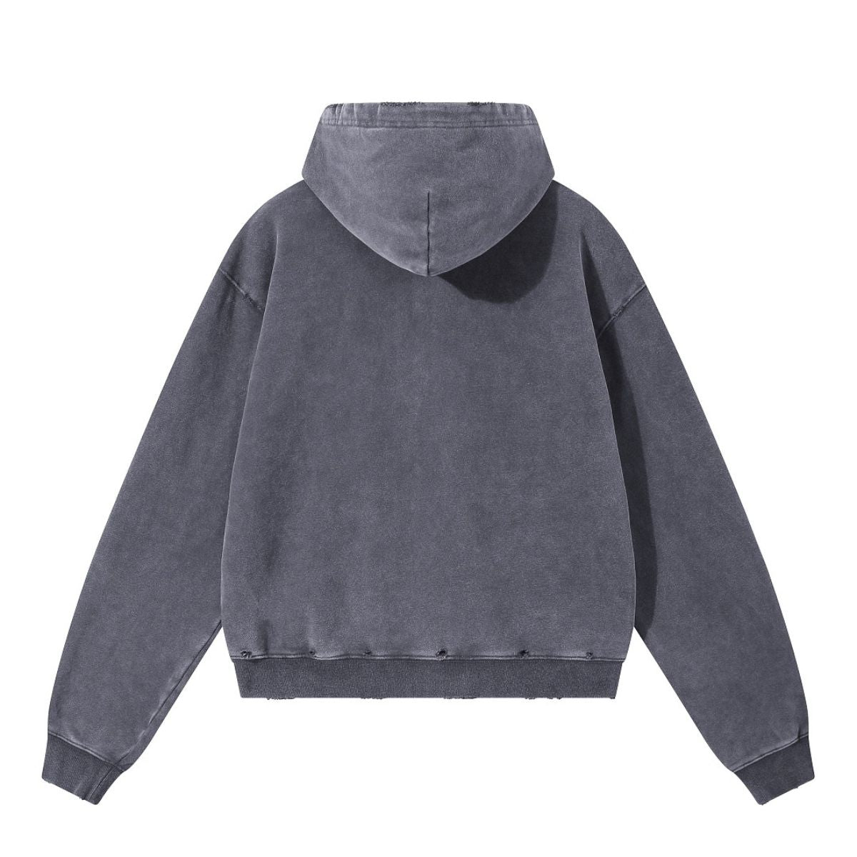 Boxy Cropped Stacked Sleeve Ripped Distressed Full Zip Hoodie
