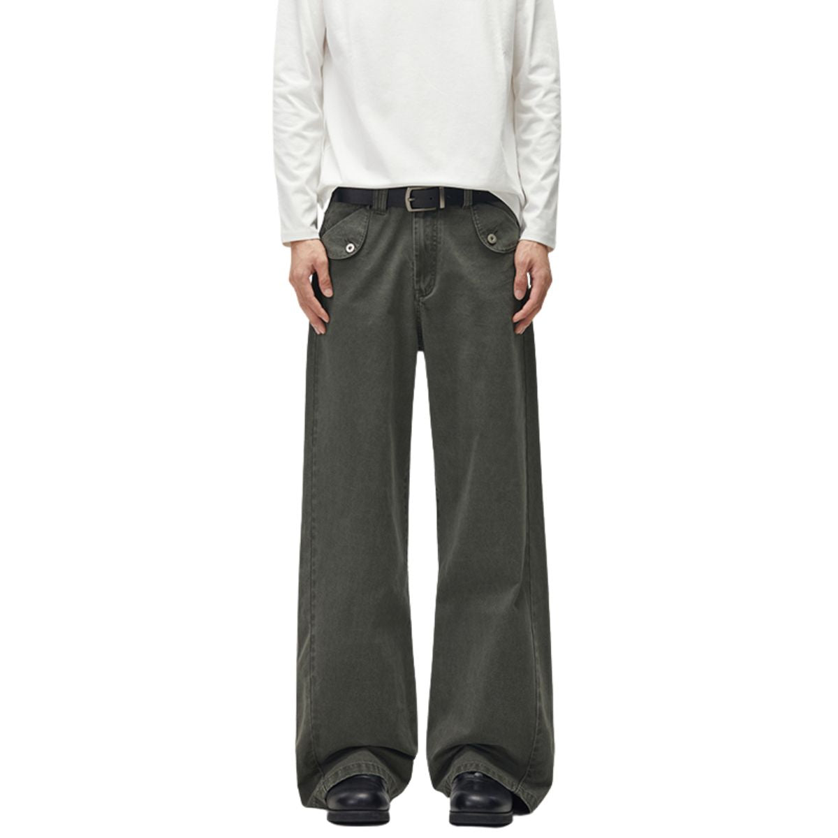 Relaxed Bootcut Pants With Reverse‑Pocket Washed‑Out Fade