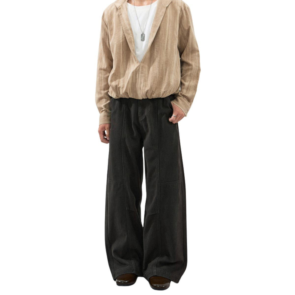 Relaxed Fit Seam Accent Wide‑Leg Trousers