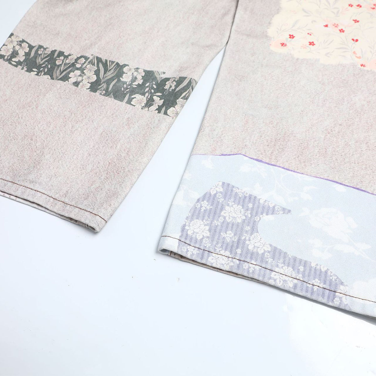 High Street Vintage-Inspired Patchwork Print Wide-Leg Jeans