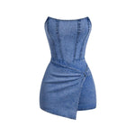 Women's Y2K Strapless Bodycon Wrap Front Short Denim Romper