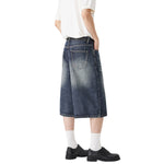 Washed Indigo Relaxed Fit Utility Denim Shorts