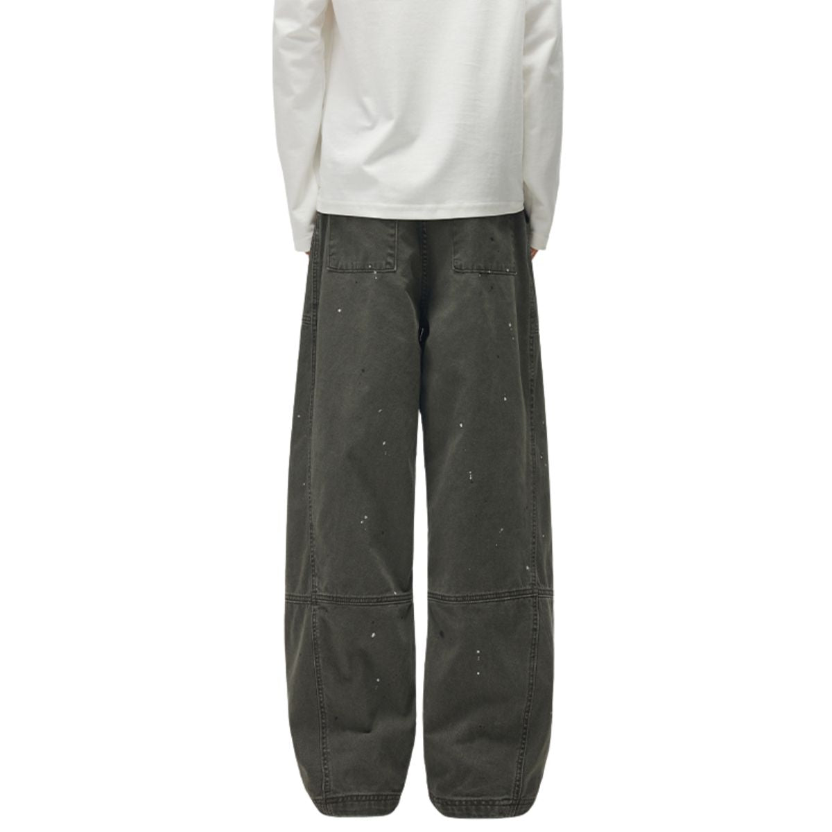 Paint‑Splatter Spliced Dark‑Green Loose Casual Pants