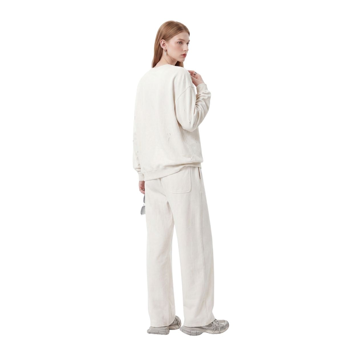 Heavyweight Washed Slit‑Destroyed Curved Wide Leg Pants