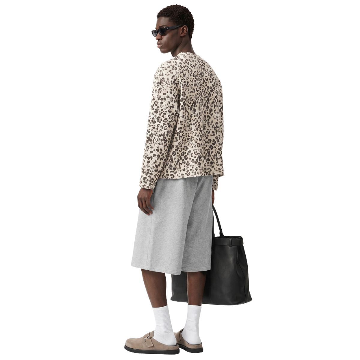 Leopard Print Waffle‑Knit Crew Neck Long Sleeve T‑Shirt