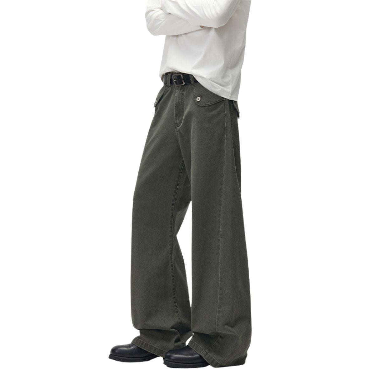 Relaxed Bootcut Pants With Reverse‑Pocket Washed‑Out Fade