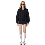 Short Wide Batwing Mock Neck Zip Up Sports Sweatshirt