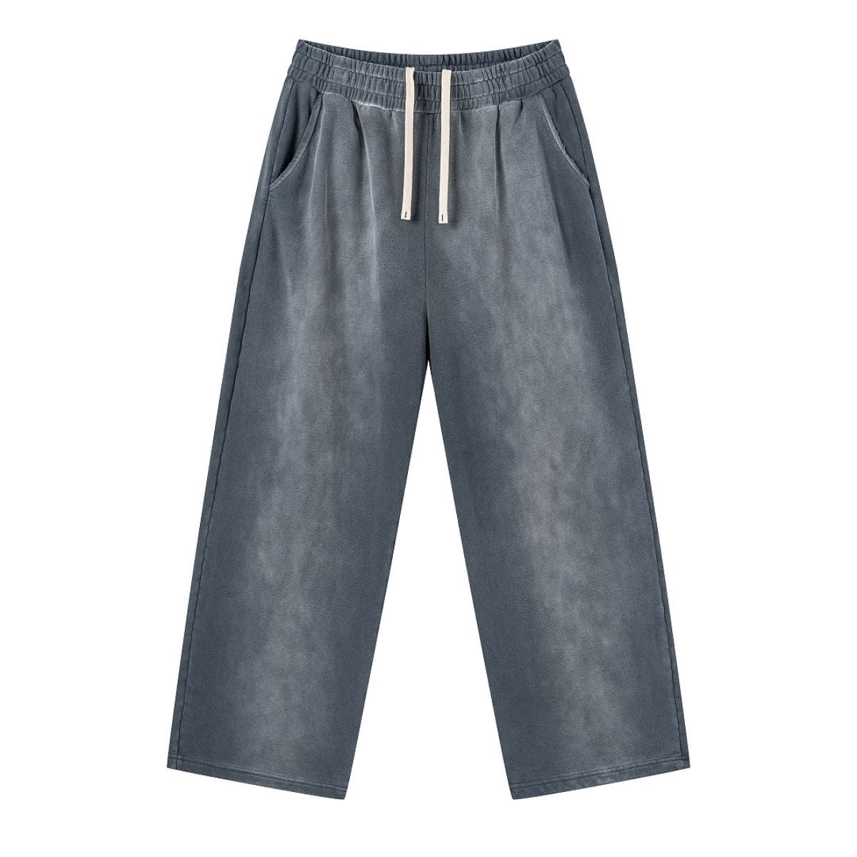 Monkey Wash Ripped Distressed Curved Wide Leg Cotton Sweatpants