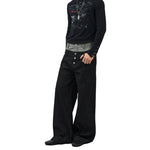 Two‑Tone Waistband Black Wide‑Leg Denim Jeans