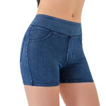 Mid-Waisted Washed Knit Denim Shorts
