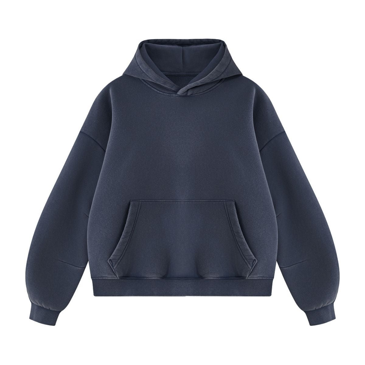 Vintage Washed Distressed Curved‑Sleeve Fleece‑Lined Hoodie