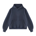 Vintage Washed Distressed Curved‑Sleeve Fleece‑Lined Hoodie