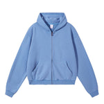 Boxy Cropped Stacked Sleeve Ripped Distressed Full Zip Hoodie