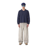 V‑Neck Color‑Contrast Hem Adjustable Drawstring Elastic Polo Sweatshirt